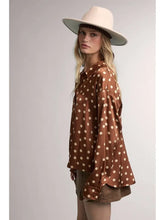 Load image into Gallery viewer, Polka Dot Collared Long Sleeve Button Blouse
