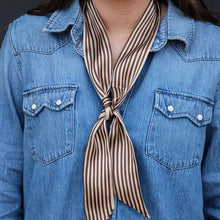 Load image into Gallery viewer, Tan Silk Twilly Scarf with Brown Rope Stripes

