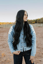 Load image into Gallery viewer, Ivory Pleather Fringe Denim Jacket
