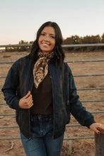 Load image into Gallery viewer, Dark Vintage Denim Embroidered Bomber Jacket
