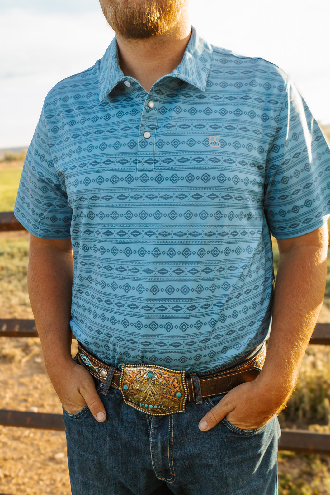 Blue Geo Printed Polo