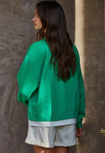 Load image into Gallery viewer, Varsity green knit cotton crew neck sweatshirt top
