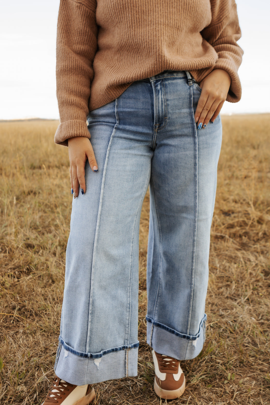 Nori Mid Rise Extra Wide leg cuffed Jean