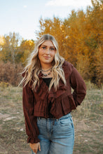 Load image into Gallery viewer, Long Sleeve V-neck Ruffle Detail Crop Blouse
