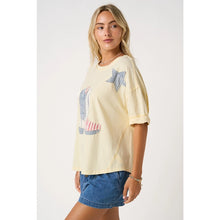Load image into Gallery viewer, Butter yellow boot patchwork oversized shirt
