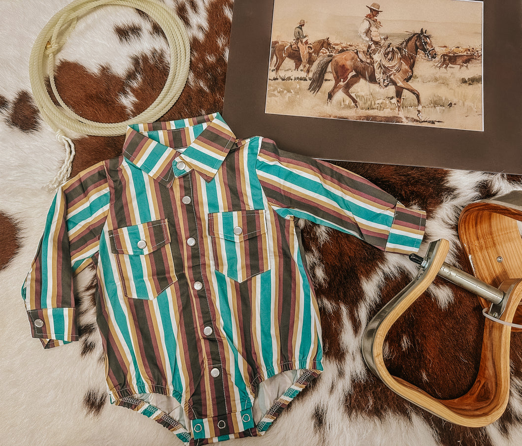 Brown Stripe Pearl Snap Shirt