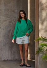 Load image into Gallery viewer, Varsity green knit cotton crew neck sweatshirt top
