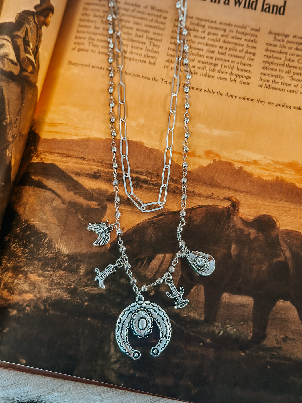 Cowboy Charm layer Necklace Silver