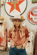 Load image into Gallery viewer, Wrangler Rose Gold Tie Neck Top
