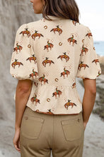 Load image into Gallery viewer, Cowboy Horse Print Bowknot Babydoll Blouse

