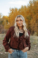 Load image into Gallery viewer, Long Sleeve V-neck Ruffle Detail Crop Blouse
