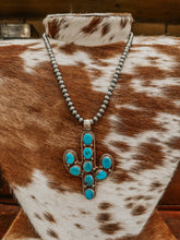 Load image into Gallery viewer, Genuine 5mm-20&quot; Navajo Necklace W/ Turquoise Cactus Pendant
