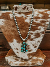 Load image into Gallery viewer, Genuine 8mm-24&quot; Navajo Necklace W/ Cluster Turquoise Pendant
