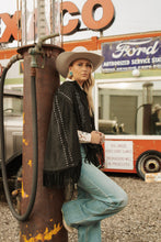 Load image into Gallery viewer, Black EmbroideredStudded Fringe Cape
