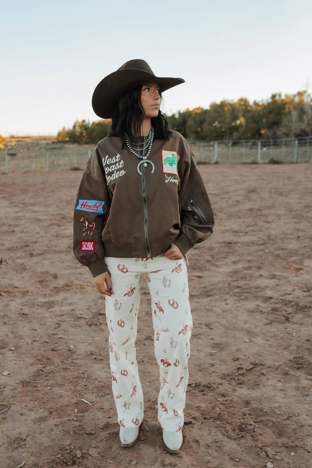 Cream Western Printed Pants