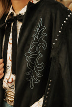 Load image into Gallery viewer, Black EmbroideredStudded Fringe Cape

