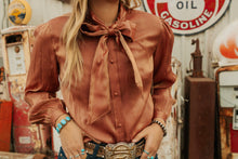 Load image into Gallery viewer, Wrangler Rose Gold Tie Neck Top
