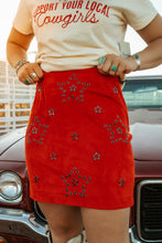 Load image into Gallery viewer, Microsuede studded star red skirt
