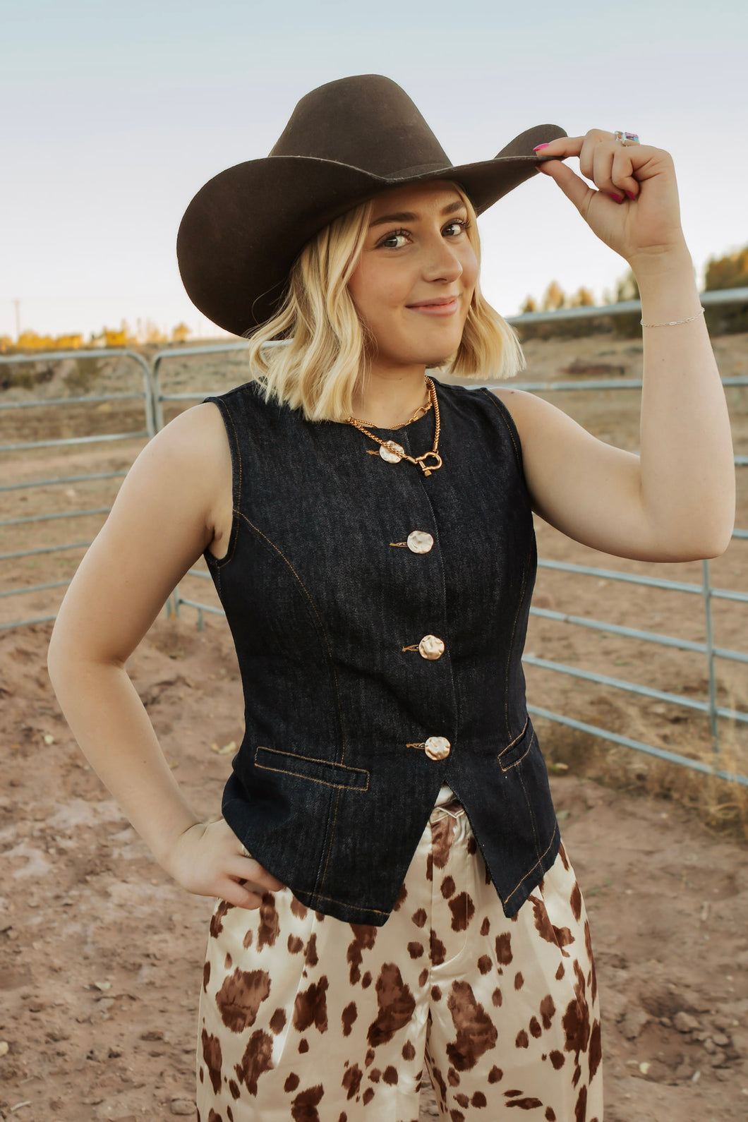 Dark Denim Button Up w Gold Buttons