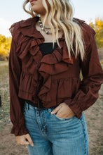 Load image into Gallery viewer, Long Sleeve V-neck Ruffle Detail Crop Blouse
