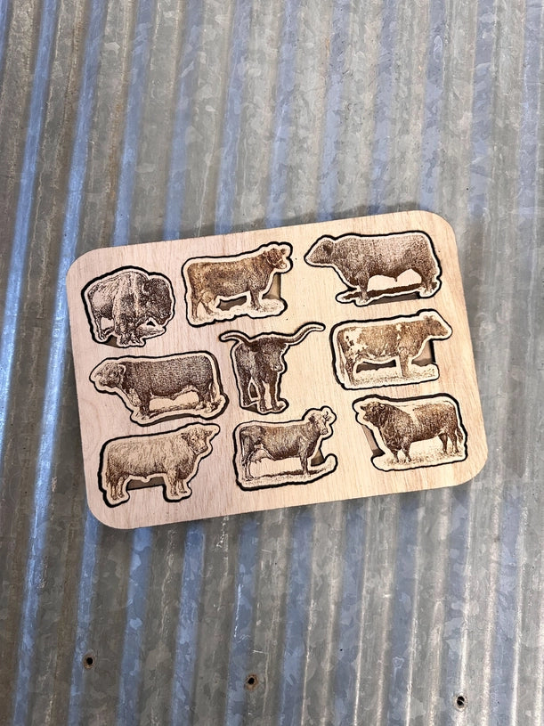 Western Kids Cow Wood Puzzle