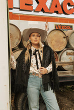 Load image into Gallery viewer, Black EmbroideredStudded Fringe Cape
