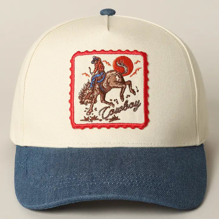 Detailed Cowboy Horse Embroidery Patch Denim Cap
