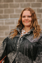 Load image into Gallery viewer, PLUS SIZE Black Denim Jacket with Fringe
