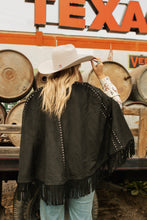 Load image into Gallery viewer, Black EmbroideredStudded Fringe Cape
