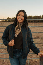 Load image into Gallery viewer, Dark Vintage Denim Embroidered Bomber Jacket
