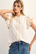 Load image into Gallery viewer, Cream washed ruffle trim flutter sleeve blouse
