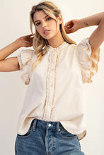 Load image into Gallery viewer, Cream washed ruffle trim flutter sleeve blouse
