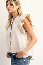 Load image into Gallery viewer, Cream washed ruffle trim flutter sleeve blouse
