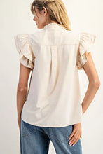 Load image into Gallery viewer, Cream washed ruffle trim flutter sleeve blouse
