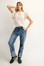 Load image into Gallery viewer, Cream washed ruffle trim flutter sleeve blouse
