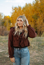 Load image into Gallery viewer, Long Sleeve V-neck Ruffle Detail Crop Blouse
