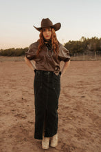 Load image into Gallery viewer, Front Seam black denim maxi skirt
