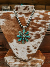 Load image into Gallery viewer, Genuine 10mm- 18&quot; Navajo Necklace W/ Turquoise Flower Pendant
