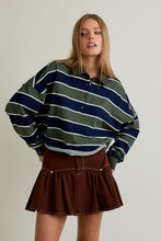 Load image into Gallery viewer, Rugby Polo Top green Stripe With Front Buttons
