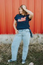 Load image into Gallery viewer, Navy Blue short sleeve flag sweater top

