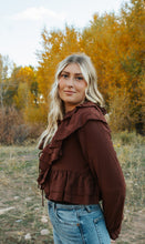 Load image into Gallery viewer, Long Sleeve V-neck Ruffle Detail Crop Blouse
