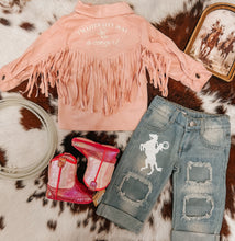 Load image into Gallery viewer, Literally Just a Cowgirl Pink fringe Jacket
