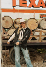 Load image into Gallery viewer, Black EmbroideredStudded Fringe Cape
