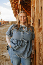 Load image into Gallery viewer, Denim blue bow top
