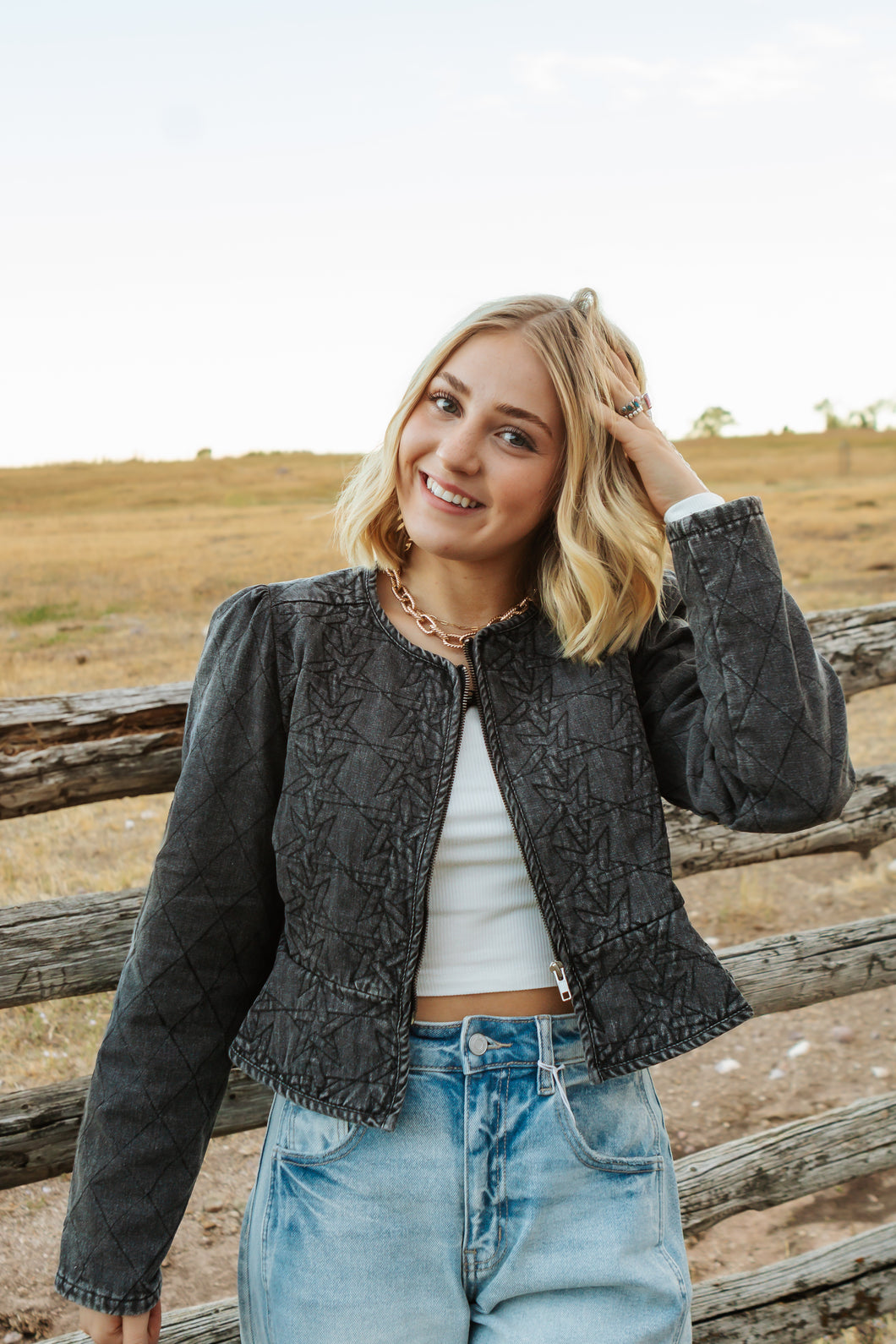 Quilted Star Peplum crop jacket