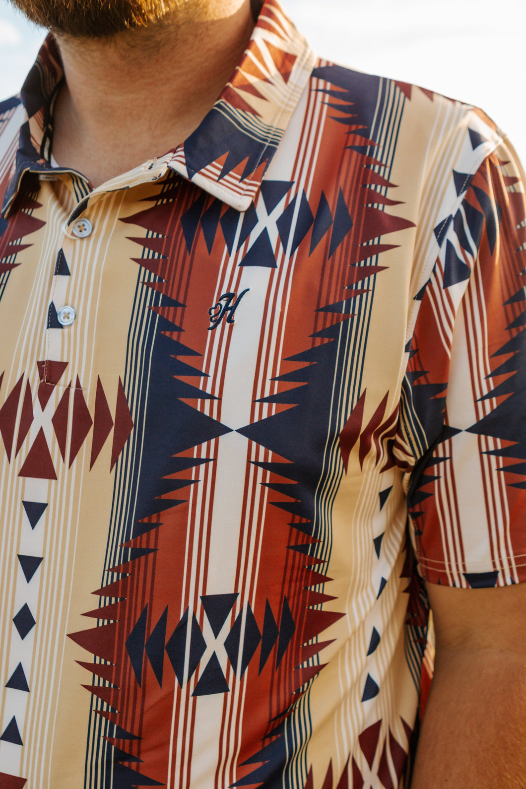 The Weekender Tan/Red Aztec Men Polo