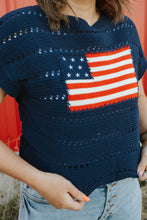 Load image into Gallery viewer, Navy Blue short sleeve flag sweater top
