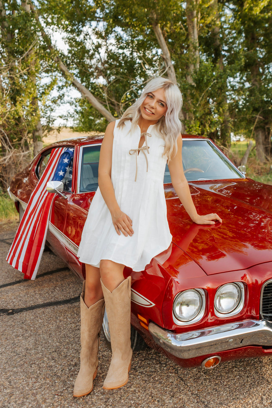 Bow Detail Pleated Mini Dress