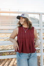 Load image into Gallery viewer, wine red pleated tank top
