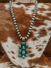Load image into Gallery viewer, Genuine 8mm-24&quot; Navajo Necklace W/ Cluster Turquoise Pendant
